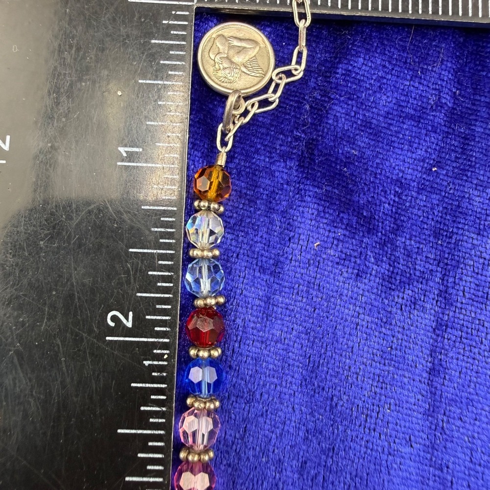 Vintage Signed Beaded Necklace Multicolor Sterling Silver Cherub Charm ‎ 27" - Picture 7 of 9